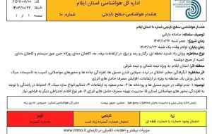 هشدار سطح نارنجی هواشناسی استان ایلام هشدار سطح نارنجی هواشناسی استان ایلام